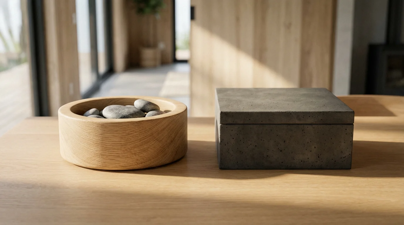 An open wooden bowl and a sealed concrete box side-by-side, representing revocable and irrevocable trusts.