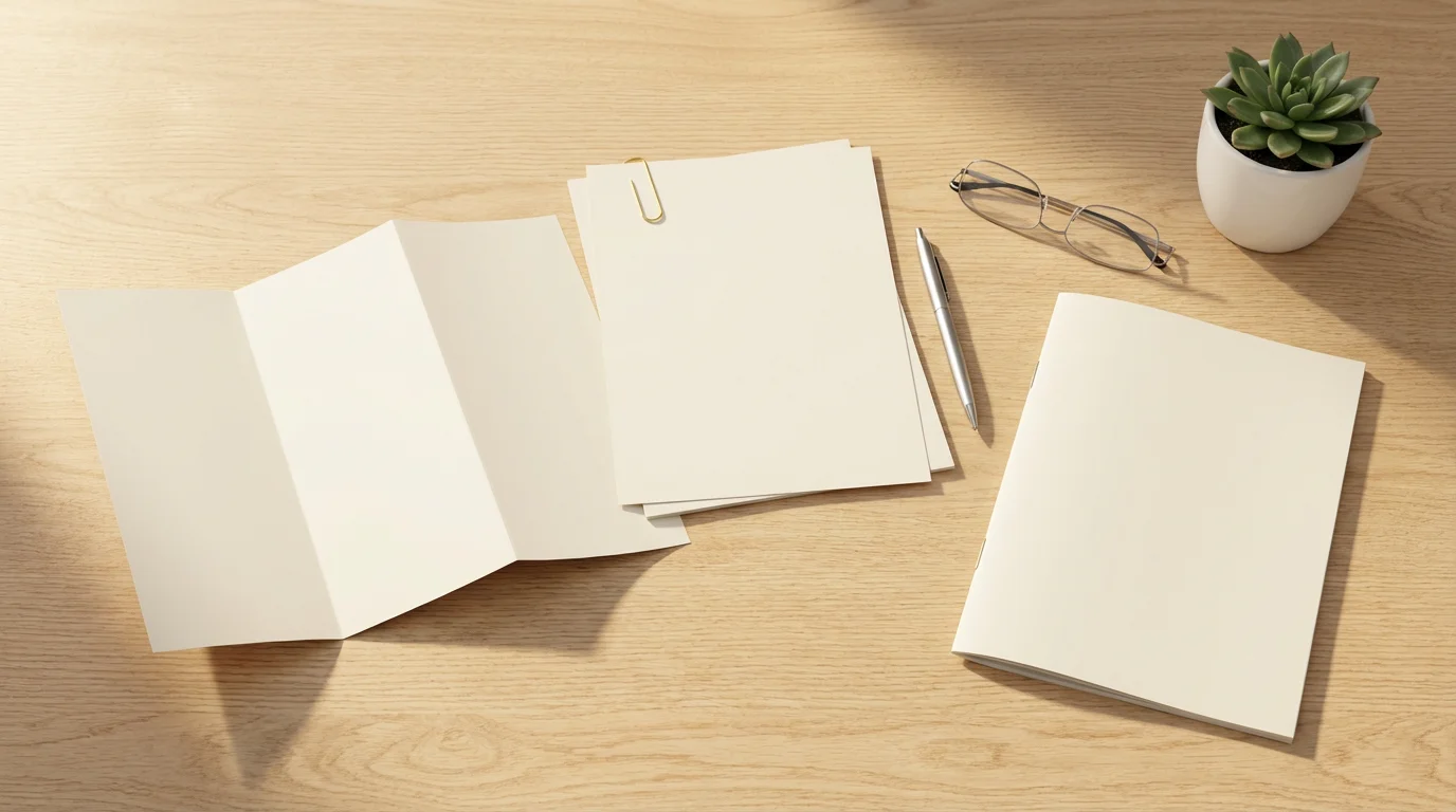Flat lay of blank estate planning documents, glasses, and a pen on a sunlit wooden table.